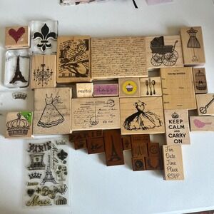 Rubber Stamps Bulk Lot Paris Theme Fashion Dress Invitation Crafting Supplies